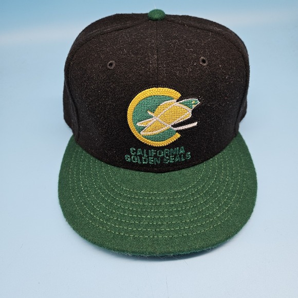 New Era Other - California Golden Seals New Era Fitted 7 3/8 Black Green Wool Blend Hockey Cap